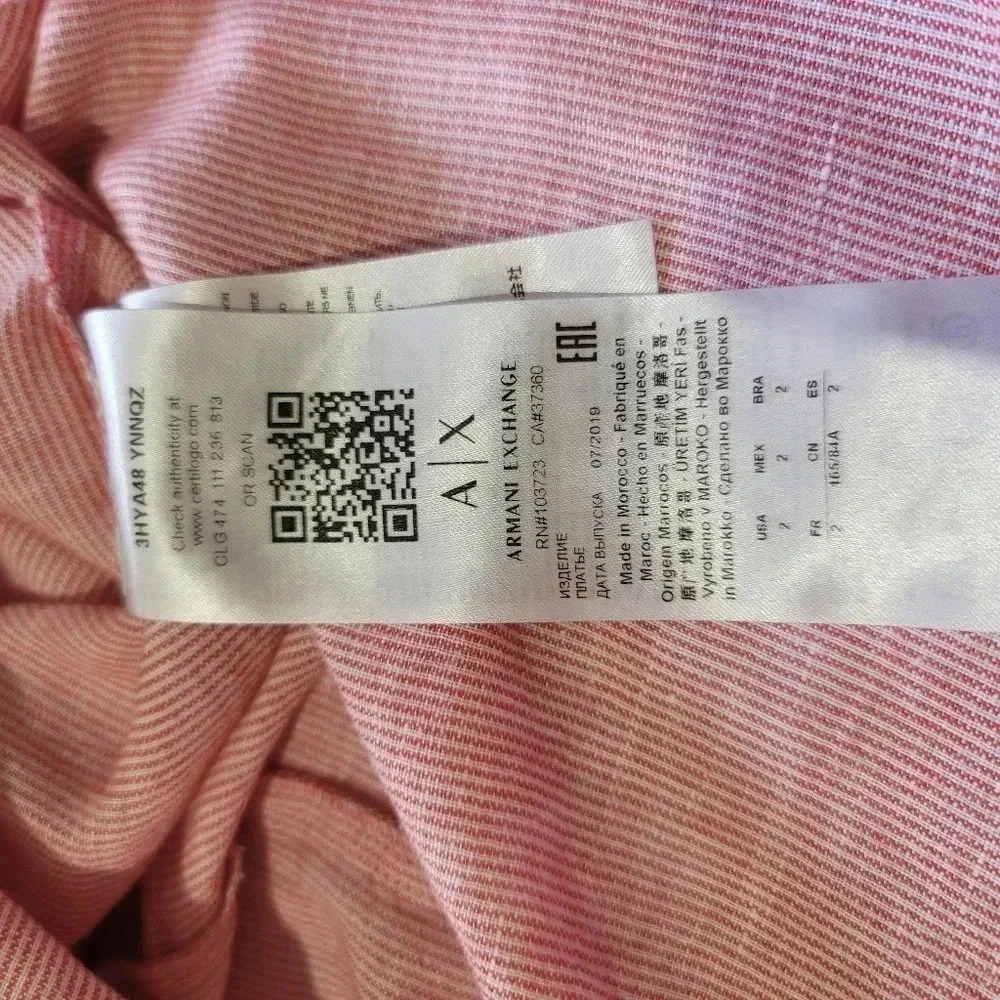 $172 ARMANI EXCHANGE Women's Long Shirt Dress Linen Blend Striped Button Pink 2 - Picture 6 of 15